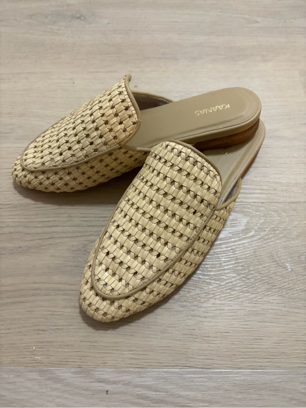 Kaanas Beige Woven Slip-On Mules